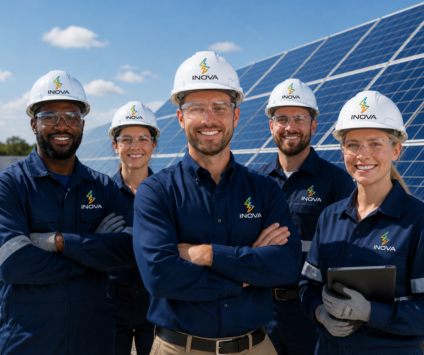 Equipe especializada da INOVA Soluções Energéticas em instalação fotovoltaica